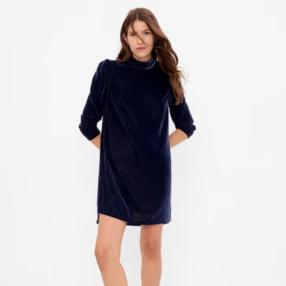 NWT GAP Puff sleeve mock neck velvet mini dress in navy Sz L